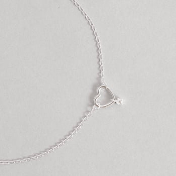 Pulseira Feminina Entremeio Coração Vazado Pingente Mini Zircônia Prata 925 PU1121