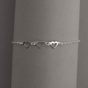 Pulseira Feminina Entremeio Corações Vazados 6mm 19cm em Prata 925 PU1131 Pulseira Feminina Entremeio Corações Vazados 6mm 19cm em Prata 925 PU1131