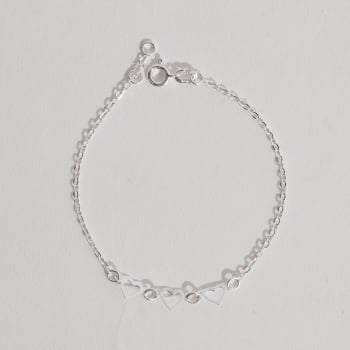 Pulseira Feminina Entremeio Corações Vazados 6mm 19cm em Prata 925 PU1131