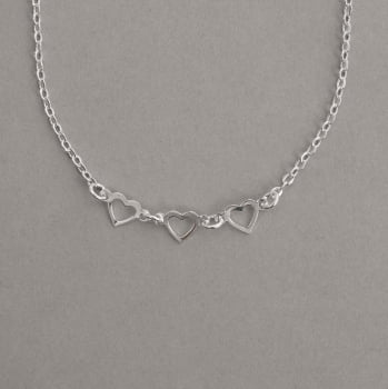Pulseira Feminina Entremeio Corações Vazados 6mm 19cm em Prata 925 PU1131