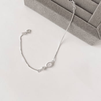 Pulseira Feminina Entremeio Medalha Nsa. Sra. das Graças e Cruz Cravejada v15 16cm com Alongadora em Prata 925 PU1404