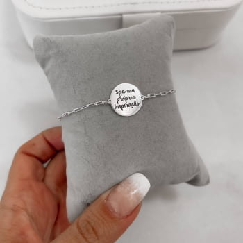 Pulseira Feminina Entremeio Medalha Seja sua Própria Inspiração Resina 15mm com Extensor Prata 925 PU936