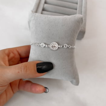 Pulseira Feminina Entremeio São Bento e Zircônias 5mm em Prata 925 PU884