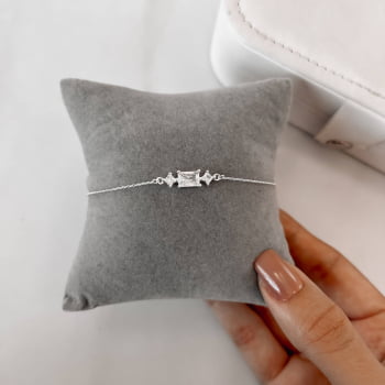 Pulseira Feminina Entremeio Zircônias Retangular e Losangos com Extensor Prata 925 PU1342