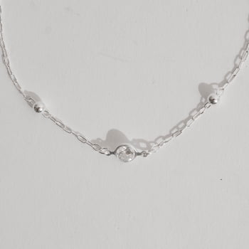 Pulseira Feminina Entremeios Bolas 4mm e Zircônia 7mm Corrente Cartier 19cm em Prata 925 PU1644