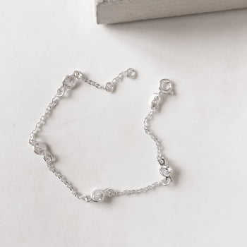 Pulseira Feminina Entremeios Zircônias Cristal 5mm Prata 925 PU961