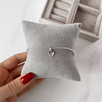 Pulseira Feminina Pingentes Coração Vazado e Zircônias cristal 5mm em Prata 925 PU954