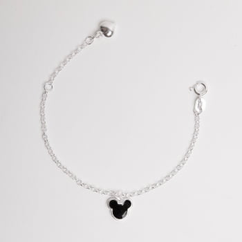 Pulseira Infantil Pingente Mickey 8mm Resina em Prata 925 PU751