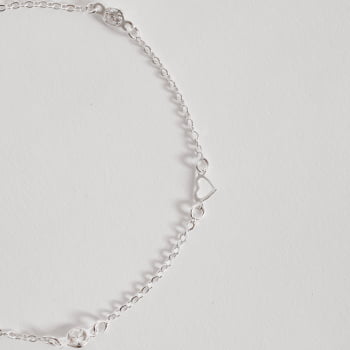 Pulseira Prata 925 Feminina Entremeios Zircônia e Coração Vazado 6mm 19cm PU1551