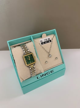 Kit Lince Feminino Bicolor Dourado e Prateado Quadrado Visor Verde Minimalista LQGM099L23