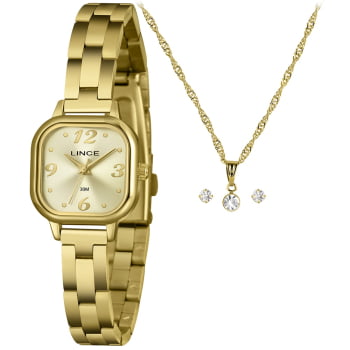 Kit Lince Feminino Dourado Quadrado Visor champanhe Minimalista LQGM084L23