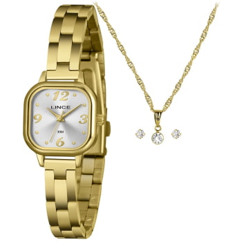 Kit Lince Feminino Dourado Quadrado Visor Prata Minimalista LQGM084L23