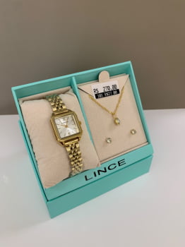 Kit Lince Feminino Dourado Quadrado Visor Prata Minimalista LQGM099L23