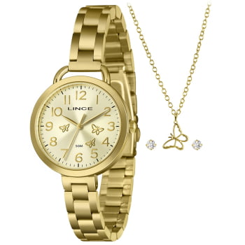 Kit Lince Feminino Dourado Visor Dourado Todo Numerado com Borboletas á Prova d'água LRGH307L36 Kit Lince Feminino Dourado Visor Dourado Todo Numerado com Borboletas á Prova d'água LRGH307L36