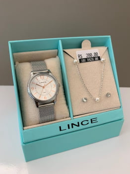 Kit Lince Feminino Prateado Pulseira Milanesa á Prova d'água LRMM025L32