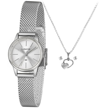 Kit Lince Feminino Prateado Pulseira Milanesa á Prova d'água LRMM085L25 Kit Lince Feminino Prateado Pulseira Milanesa á Prova d'água LRMM085L25