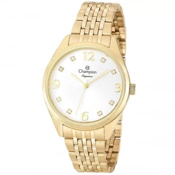 Kit Relógio Champion Feminino Dourado Elegance Com Mostrador Branco CN26251W