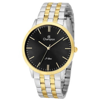 Kit Relógio Champion Feminino Bicolor Visor Preto Minimalista CN21103P
