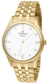 Kit Relógio Champion Feminino Dourado Elegance com Pedras Presente CN25841W