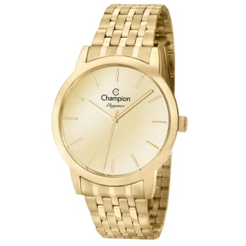 Kit Relógio Champion Elegance Feminino Dourado Minimalista á Prova d'água CN27732X
