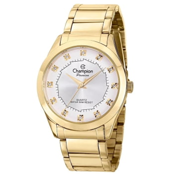 Kit Relógio Champion Passion Feminino Dourado Com Pedras CH24759W