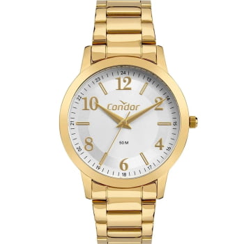 Kit Relógio Condor Feminino Dourado Mostrador Branco Á Prova D'água CO2035MZT/K4K Kit Relógio Condor Feminino Dourado Mostrador Branco Á Prova D'água CO2035MZT/K4K