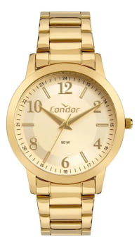 Kit Relógio Condor Feminino Dourado Mostrador Champanhe Á Prova D'água CO2035MZT/K4X