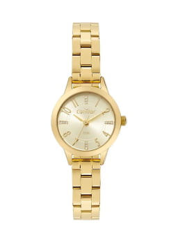 Kit Relógio Condor Feminino Dourado Mostrador Champanhe com Cristais Á Prova D'água CO2035NWM/K4K