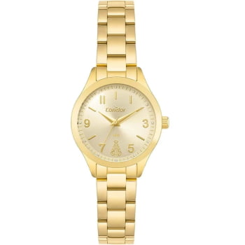 Kit Relógio Condor Feminino Dourado Mostrador Champanhe Nossa Senhora Aparecida Á Prova D'água CO2035NIG/K4X