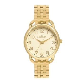 Kit Relógio Condor Feminino Dourado Mostrador Champanhe Todo Numerado Á Prova D'água CO2035NAE/K4D