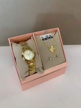 Kit Relógio Condor Feminino Dourado Mostrador Prata Á Prova D'água CO2035NMN/K4K Kit Relógio Condor Feminino Dourado Mostrador Prata Á Prova D'água CO2035NMN/K4K