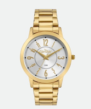 Kit Relógio Condor Feminino Dourado Mostrador Prateado Todo Numerado Á Prova D'água CO2035MZU/K4K