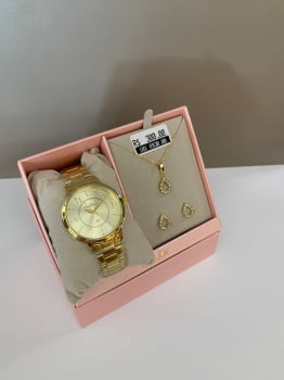 Kit Relógio Condor Feminino Dourado Visor Champanhe Á Prova D'água CO2035NIN/K4X Kit Relógio Condor Feminino Dourado Visor Champanhe Á Prova D'água CO2035NIN/K4X