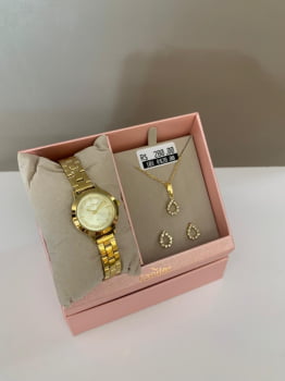 Kit Relógio Condor Feminino Dourado Visor Champanhe Á Prova D'água CO2035NPF-K4X Kit Relógio Condor Feminino Dourado Visor Champanhe Á Prova D'água CO2035NPF-K4X