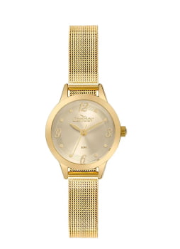 Kit Relógio Condor Feminino Dourado Visor Champanhe Pulseira Milanese Á Prova D'água CO2035NPU/K4X