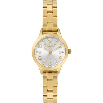 Kit Relógio Condor Feminino Dourado Visor Prateado Com Cristais e Espirito Santo Á Prova D'água CO2035NIK/K4K