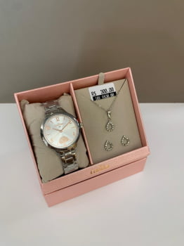Kit Relógio Condor Feminino Prateado Mostrador Prateado com detalhes em rose Arvore da Vida Pulseira Á Prova D'água CO2035NKJ/K4X