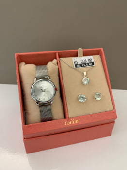 Kit Relógio Condor Feminino Prateado Pulseira Milanese Á Prova D'água CO2035NCW/K4K