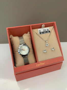 Kit Relógio Condor Feminino Prateado Pulseira Milanese Á Prova D'água CO2035NHT/K4K