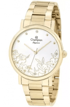 Kit Relógio Champion Elegance Feminino Dourado á Prova D'água CN25887W