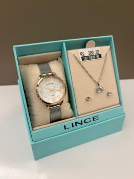 Kit Relógio Feminino Lince Bicolor Rosé e Prateado Visor Madrepérola com Cristais Pulseira Milanesa Á prova D'água LRTH274L32 Kit Relógio Feminino Lince Bicolor Rosé e Prateado Visor Madrepérola com Cristais Pulseira Milanesa Á prova D'água LRTH274L32
