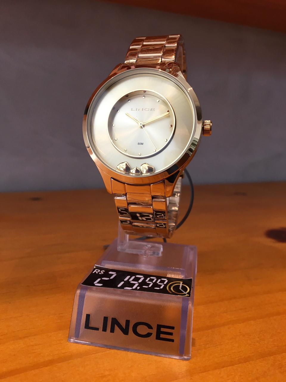  Relógio Feminino Lince Dourado Coração Presente LRG4605L
