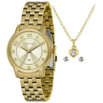 Kit Relógio Feminino Lince Dourado - LRG4705L