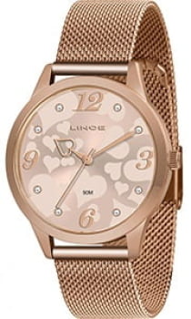 Kit Relógio Lince Feminino Rosé com Cristais Pulseira Milanesa Presente Á  prova d´agua LRR4724L