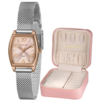 Kit Relógio Lince Feminino Rosé e Prateado Com Porta-joias Visor Rosegold Á Prova D'água LQTH278L22 Kit Relógio Lince Feminino Rosé e Prateado Com Porta-joias Visor Rosegold Á Prova D'água LQTH278L22