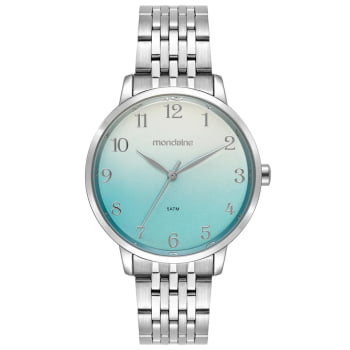 Kit Relógio Mondaine Feminino Casual Prateado Visor azul suave com acabamento metálico Numeração Completa á Prova D'água 99921L0MKNE2