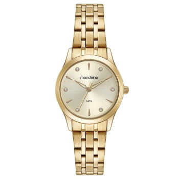 Kit Relógio Mondaine Feminino Clássico Dourado Visor Champanhe com Cristais á Prova D'água 32610LPMKDE1