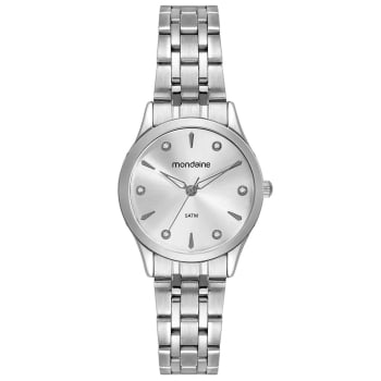 Kit Relógio Mondaine Feminino Clássico Prateado com Cristais á Prova D'água 32610L0MKNE2