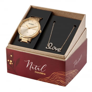 Kit Relógio Mondaine Feminino Dourado 32463LPMKDE1