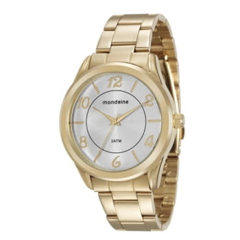 Kit Relógio Mondaine Feminino Dourado Visor Prateado Á Prova d'água 76651LPMVDE1